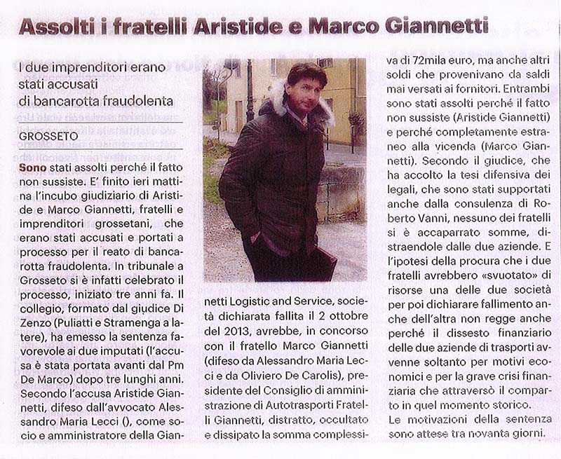 ASSOLTI I FRATELLI ARISTIDE E MARCO GIANNETTI